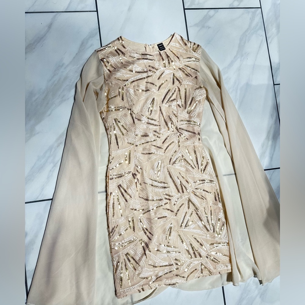 Beige sequin mini dress
